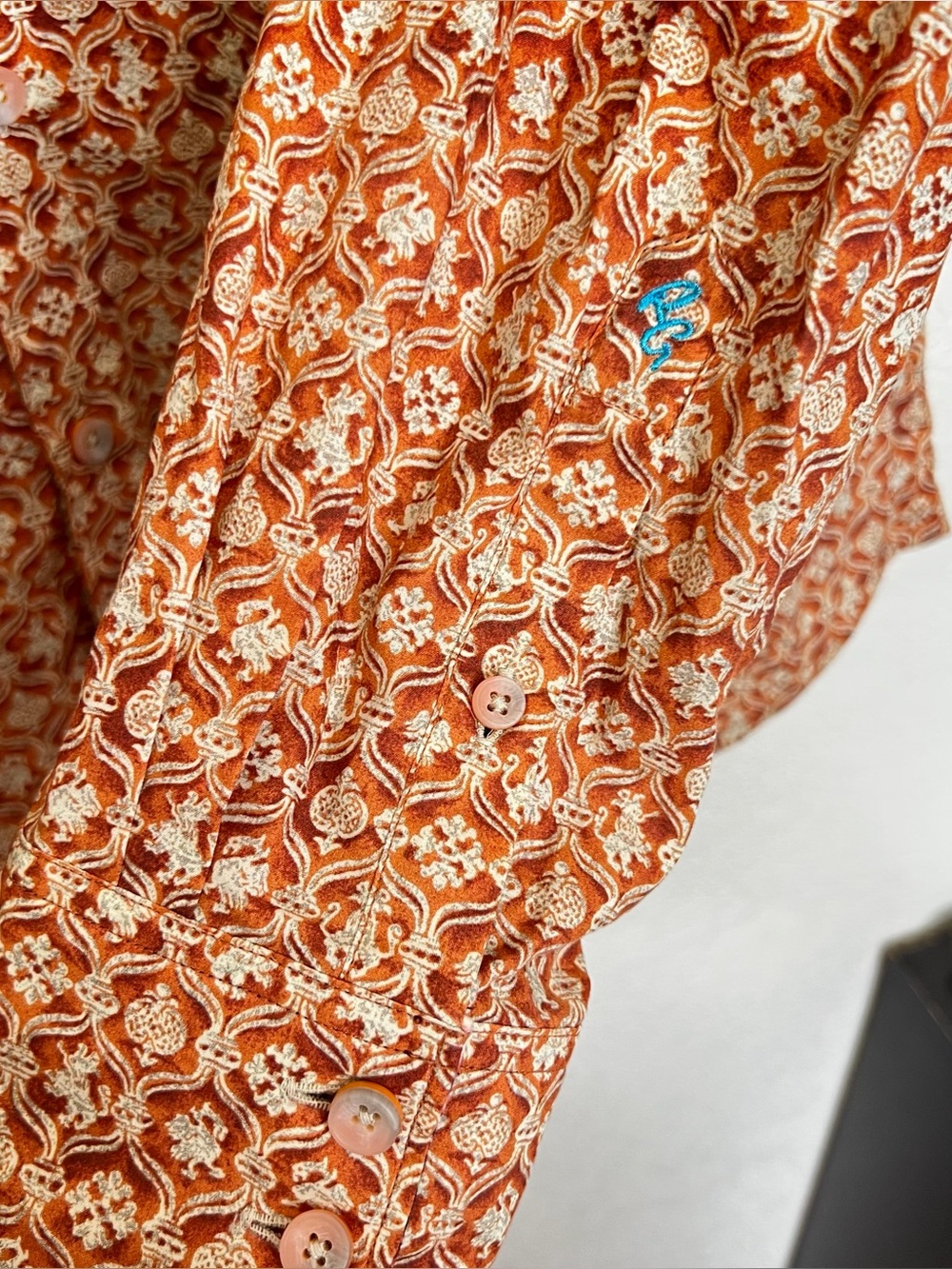Robert Graham Medallion Floral Flip Cuff Button Down Shirt Orange Mens Sz M - Picture 5 of 12